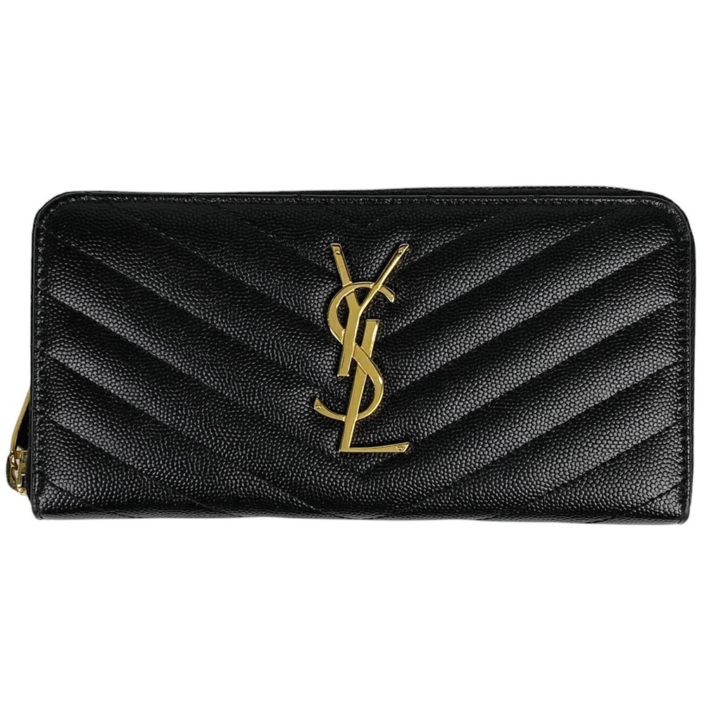 Saint Laurent Monogram Full Zip Wallet Round Zipper Leather Black